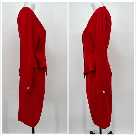 Vintage Harrison Kent Skirt Suit Womens 2 Red Gold-tone Crested Button 2 pc READ - Picture 2 of 14